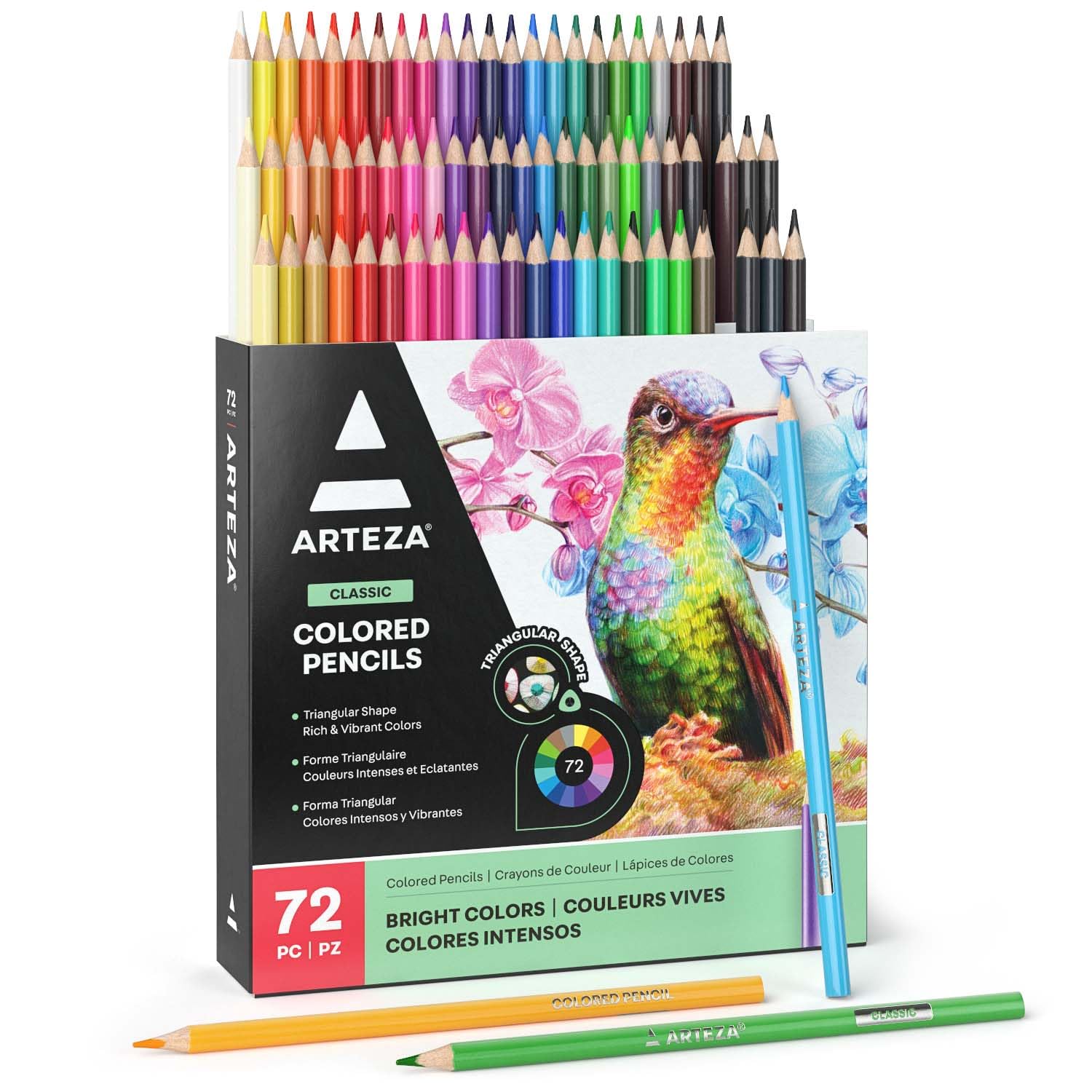 Arteza Professional Colored Pencils, Set of 48 Colors, Soft Wax-Based Cores