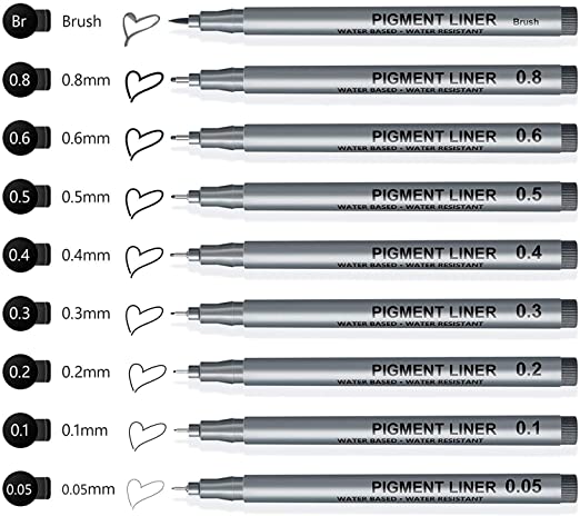Pack of 12 BLACK Fineliners Pens 0.4mm Fine Liner Drawing Black