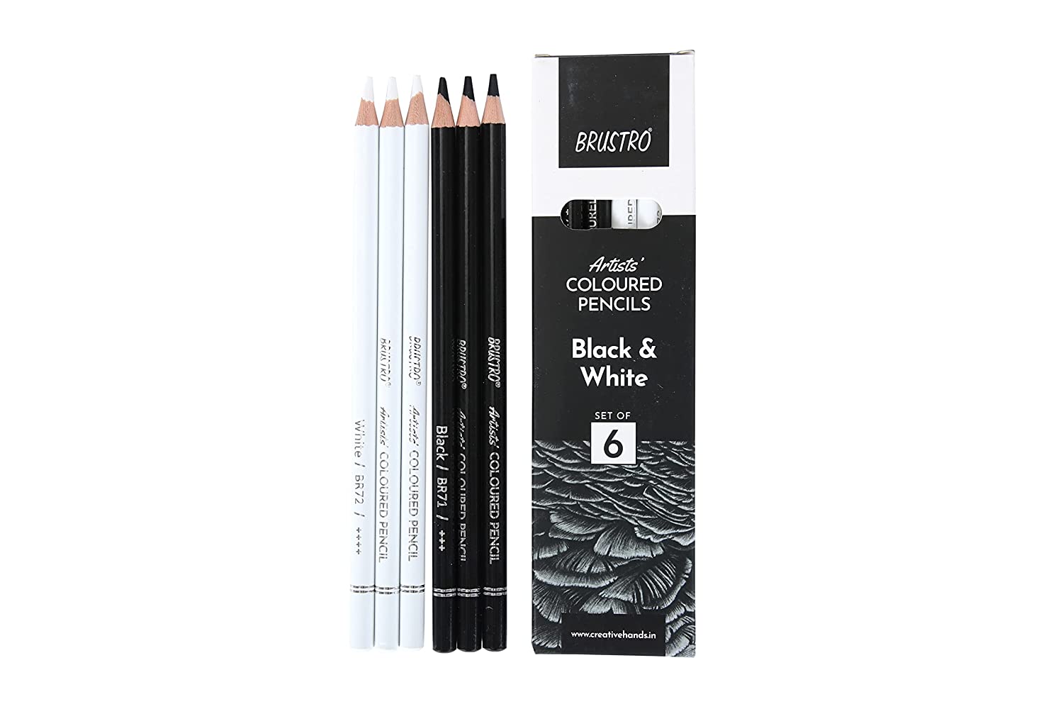 Brustro Artists' B &W Coloured Pencils Set of 3 Whites and 3 Blacks