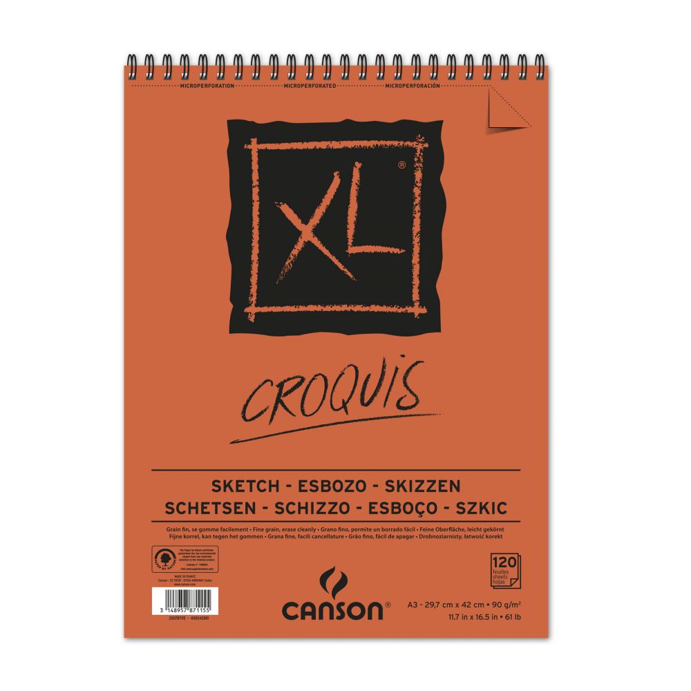 Canson XL Croquis 90 GSM Fine Grain A3 Paper Spiral Pad, 29.7x42cm (Iv