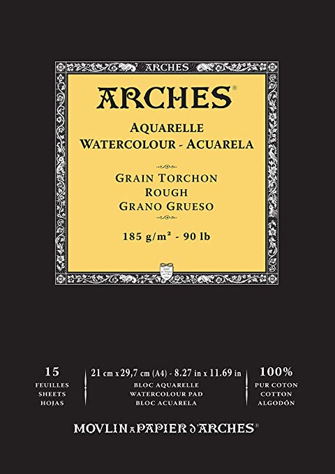 Arches - Watercolour Paper Block - 7 x 10 - 20 Sheets - 300gsm - Rough -  Acid Free - White