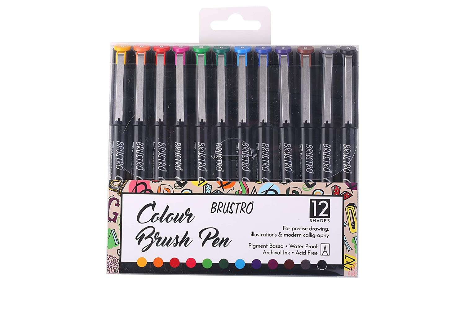 BRUSTRO Fude Hard-tip Black Ink Calligraphy Brush Pen Set of 4