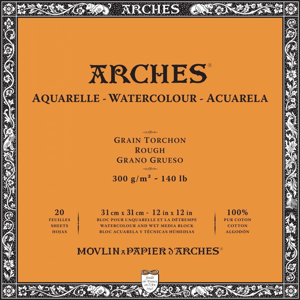 Bloc de papier aquarelle Grain torchon 300 g/m² - 20 pages - 20 x 20 cm