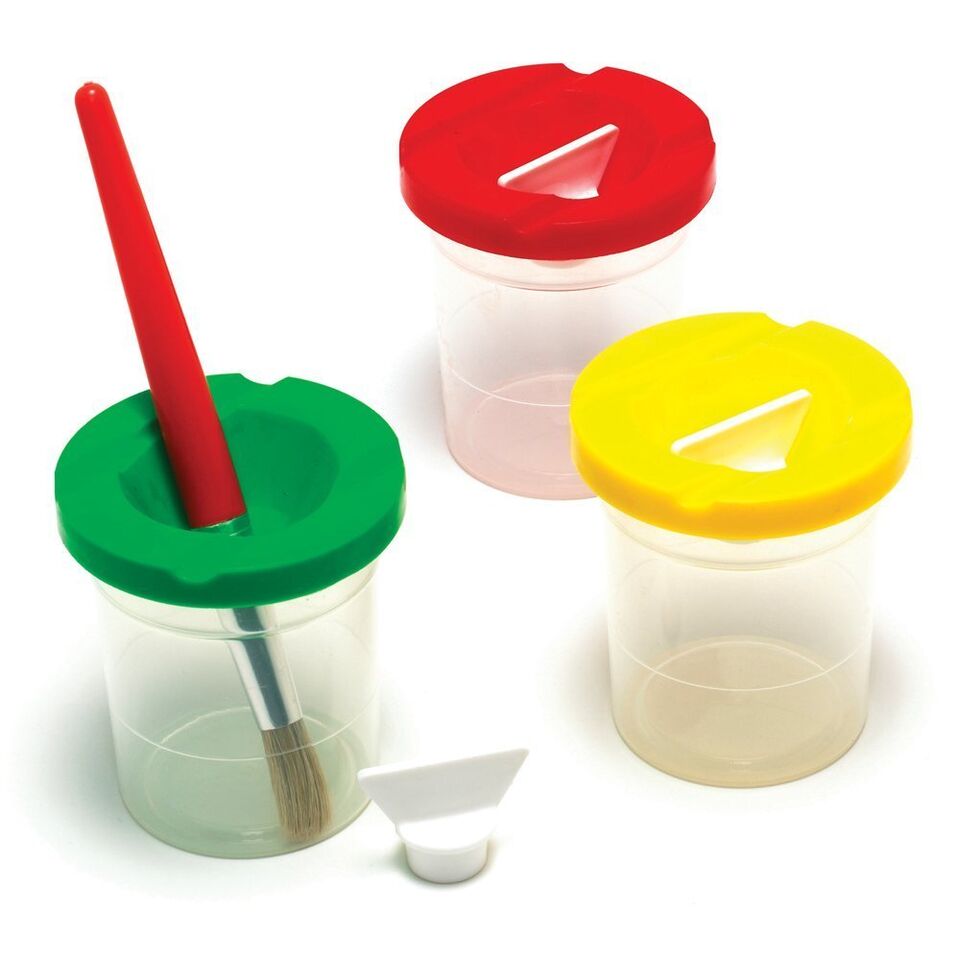 NON SPILL CRAFT WATER POTS & LIDS FOR PAINTING & PALETTE POT HOLDERS  PRE-SCHOOL