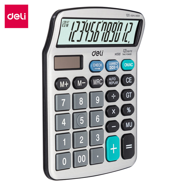 Deli CM19811 Basic Calculator, 120 Step Check, Grey, 12 Digit, 1 Pc