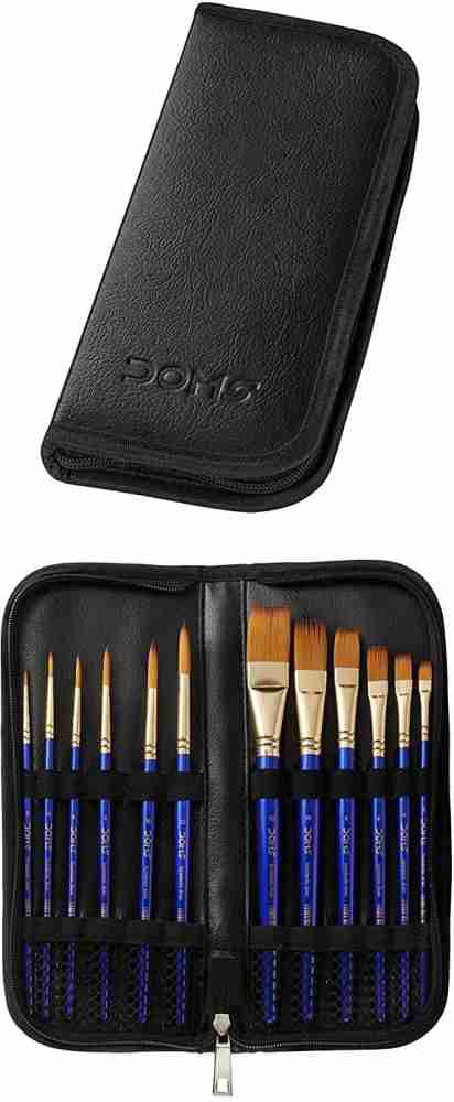 DOMS 12 Premium Artistic Brush Zip Case Pouch (Set of 12, Golden)