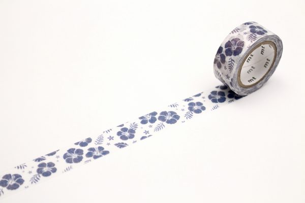 mt Washi Japanese Masking Tape Pearl Designs , 15 mm x 5 mtrs Shade – Hibiscus Navy Blue, ( Pack Of 1 )