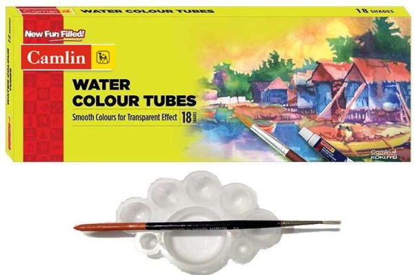 Camlin 18 Shades Water Colour Tubes with Tray and Brush