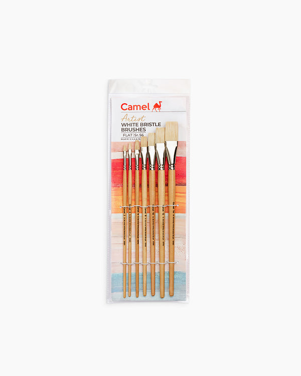 Camlin White Bristle Brushes Assorted pack of 7 brushes, Flat - Series 56