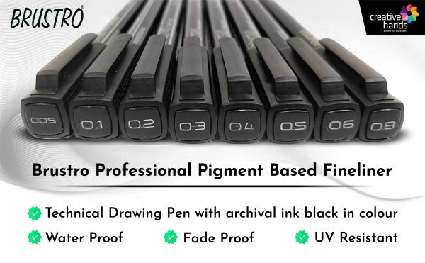 Brustro Professional Pigment Based Fineliner – Pack of 8 (Black) with Artist Sketch Book 110 GSM A5 Wiro Journal (156 Pages)