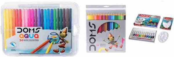 DOMS 24 Shades Colour Pencil + 24 Aqua Sketch Pen + 12 Water Color Tube By The Mark