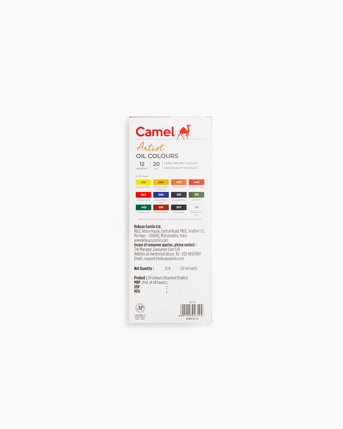 Camel Artist Oil Colours Assorted pack of 12 shades in 20 ml