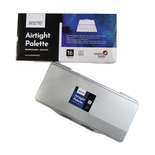 BRUSTRO Artists’ AIRTIGHT Palette 16 Wells for Watercolour and Gouache with a Special Section to Hold 24 Half Pans and a Removable Clear Tray