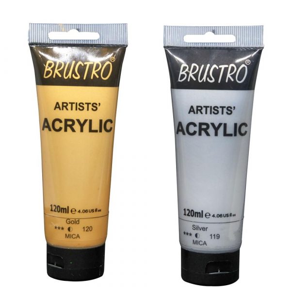 Brustro Arists’ Acrylic 120ml, Pack of 2 Shades (Gold & Silver)