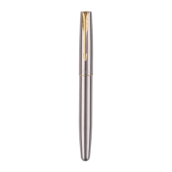 Parker Frontier Stainless Steel Gold Trim Roller Ball Pen With Card Holder