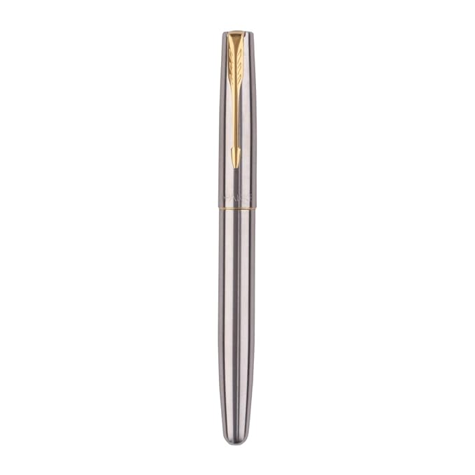 Parker Frontier Stainless Steel Gold Trim Roller Ball Pen With Card Holder