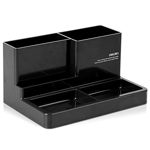 Deli W9115 5 Compartments Multifunctional Desktop Pen Stand, Black, 1 Pc