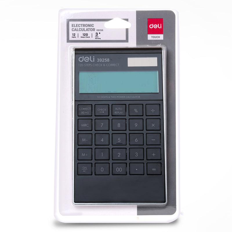 Deli W39258 Digital Calculator (12 Digit, 120 Step Check, Pack of 1, Black)