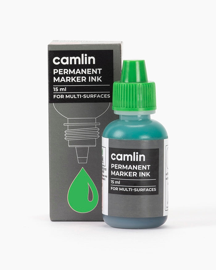 CAMLIN PERMANENT MARKER INK - 15 ML GREEN, Pack of 2