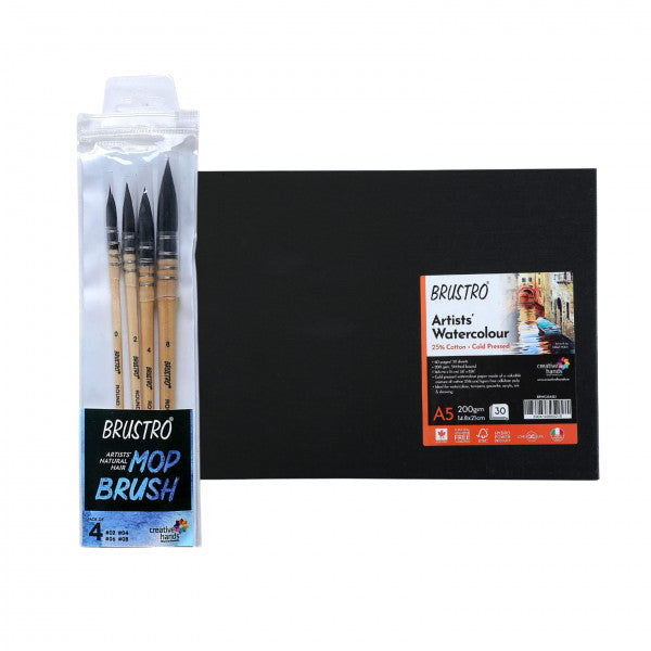 Brustro Mop Brush + A5 Stitched Bound 200GSM Watercolour Journal