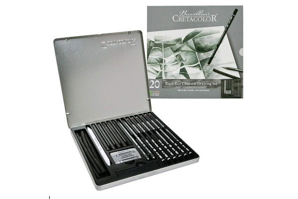 Cretacolor Black Box Charcoal Drawing Set of 20 – Tin Box