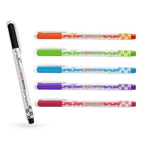 TOTEM Meow Ball Pens | 20 Pens (10 Blue Ink & 10 Black Ink) | Theme of Colourful Cats | Lightweight Design | 0.7 mm Tip | Pen for Writing | Ideal for School, Office & Business | Stick Pens Set