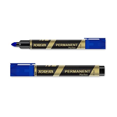 TOTEM Permanent Marker | 10 Blue Ink Markers | Bullet Tip | Suitable for Multipurpose Surfaces | Smudge Free Writing | Leak Proof Markers | Students and Office Uses