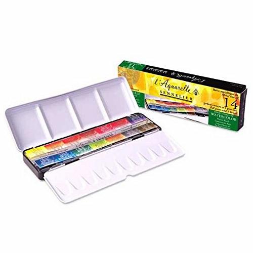Sennelier Aquarelle French Artists’ Watercolor Set – Metal Box of 14 Full Pans