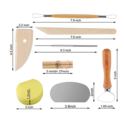 8 Pieces Wooden Pottery Sculpting Clay Cleaning Tool Set, Ceramic Clay Tools for Beginner