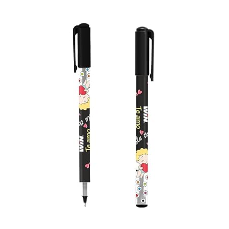 WIN Te Amo Ball Pens | 20 Black Pens | The Magic of Gel in a Ball Pen | 0.7mm Tip | Cute & Stylish Printed Body with Angel & Heart | Ideal for Study & Professinal Stationery