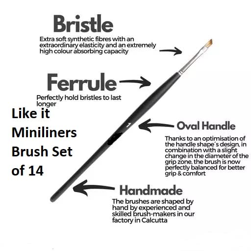 Like it Miniliners Brush Set of 14 Professional Artist Premium Handmade Paintbrush Set 14 with Mini Leaf Painting Palette Free