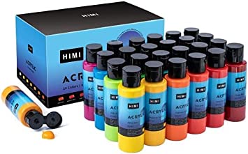 HIMI Acrylic Paint Set Colors/Bottles (60ml,2 oz) Non toxic No Fading Rich Pigment for Kids Adults Artists Canvas Crafts Wood Painting Colors/Bottles (Set of 12)