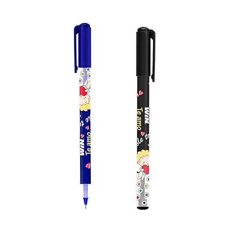 WIN Te amo Ball Pens | 20Pens (10 Blue & 10 Black) | 0.7 mm Tip | Stylish Printed Body with Angel & Heart | Smudge Free Writing | Ideal for Students, Exams Use | Professional & Stationery Set