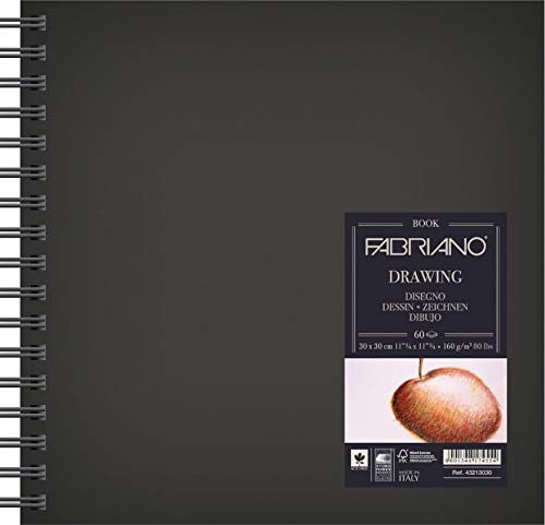 Fabriano White Drawing Book Spiral Bound Squared 30X30 cm, 160 GSM 60 Sheets