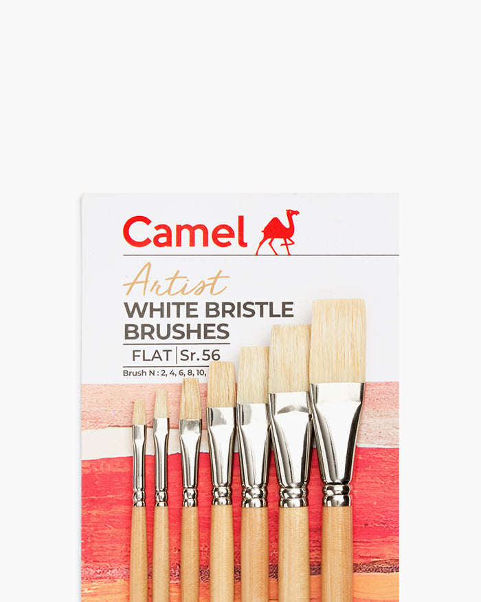 Camlin White Bristle Brushes Assorted pack of 7 brushes, Flat - Series 56