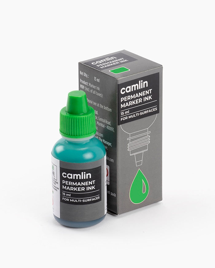CAMLIN PERMANENT MARKER INK - 15 ML GREEN, Pack of 2