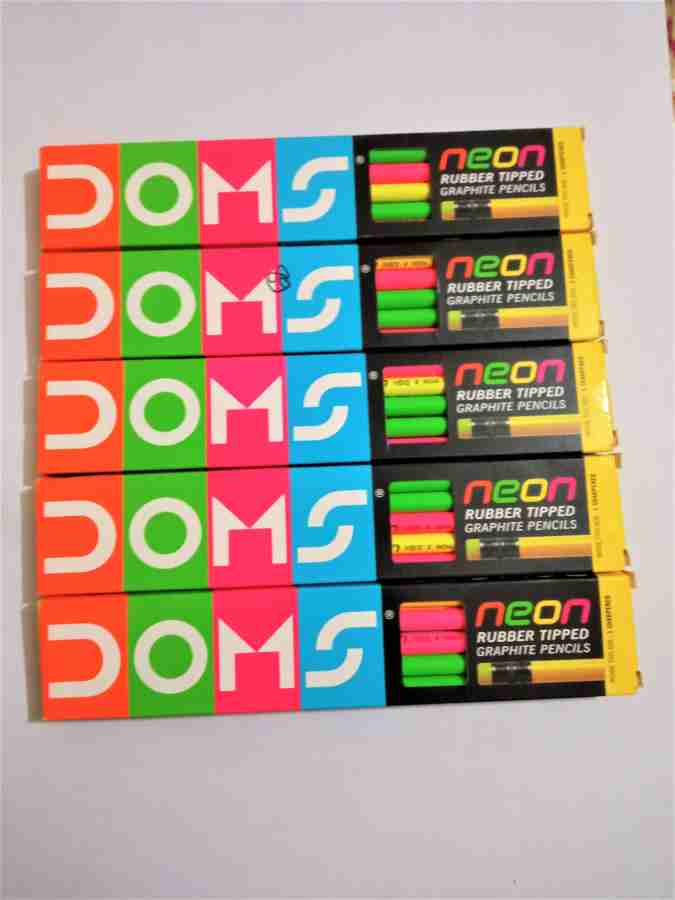 DOMS Multi Colour Neon Rubber Tipped Pencils - 50 units (10 Each X 5) Pencil (Pack of 5)