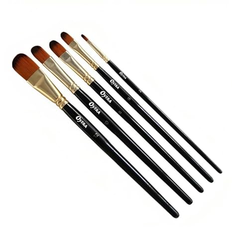 Oytra 5 Pcs Filbert Paint Brushes Set with Long Handle, Oil Painting, Acrylic, Water Color