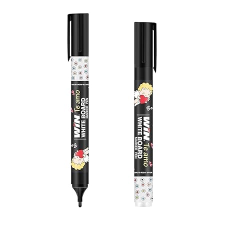 WIN Te Amo White Board Marker | 4 Black Ink Markers | Highlighter Pen | Bullet Tip for Bold Writing | Erasable Ink & Refillable Marker Pen | School & Office Use | Stationery Items