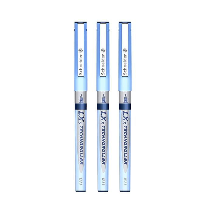 Luxor Schneider LX5 Technoroller| Pack of 3| Blue Ink Colour |0.5 mm tip|100% Liquid Ink Roller Pen| German Technology| Smooth writing experience| Ideal Pen for Students & Professionals