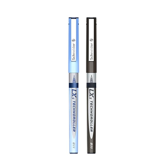 Luxor Schneider LX5 Technoroller| Pack of 2| 1Blue + 1Black |0.5 mm tip|100% Liquid Ink Roller Pen| German Technology| Smooth writing experience| Ideal Pen for Students & Professionals