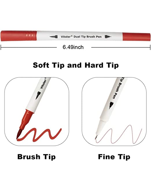 Dual Brush Marker Pens for Coloring Books, Tanmit Fine Tip Coloring Marker  & Bru
