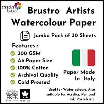 Brustro Artists' WC 100% Cotton CP 300gsm Jumbo - A3 (30 Sheets)