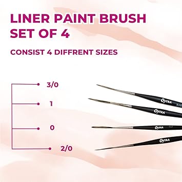Oytra Fine Long Liner Brushes 4 Pcs Professional Synthetic Bristles for Fine Detailing & Painting for Acrylic Oil Watercolor & Gouache Drawing
