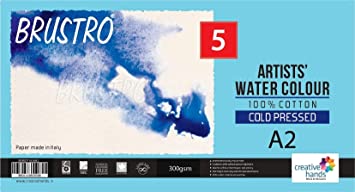 Brustro Artists' Watercolour paper 100% cotton CP 300 Gsm A2 (5 Sheets)