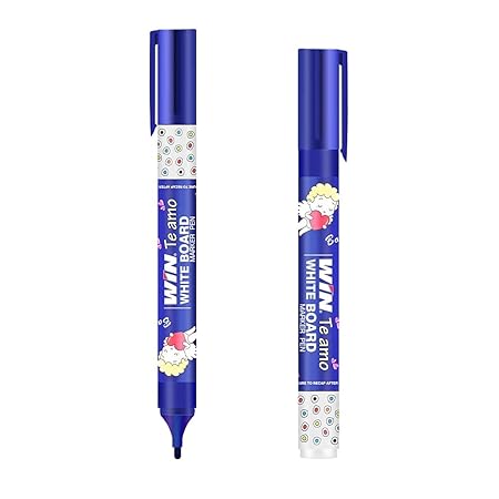 WIN Te Amo White Board Markers | 4 Markers (2 Blue Ink & 2 Black Ink)| Erasable Ink & Refillable Markers |Suitable for Multipurpose Usage | Smudge Free Writing | Stationery Items | Ideal for School & Office Use