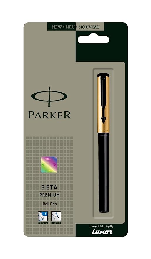 Parker Beta Premium Ball Pen Chrome Trim Systemark Gold Finish Cap