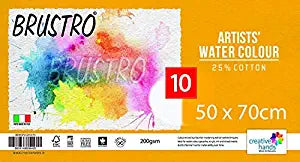 Brustro Artists' Watercolour Paper 25% Cotton Cold Pressed 200 GSM, Size - 50 x 70 cm, 10 Sheets