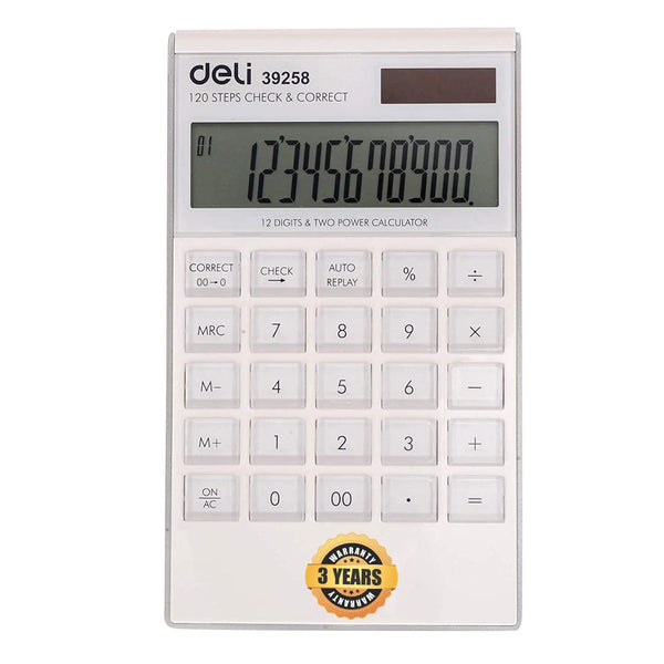 Deli W39258 12 - Digit 120 Check Desktop Calculator (White, Pack of 1)