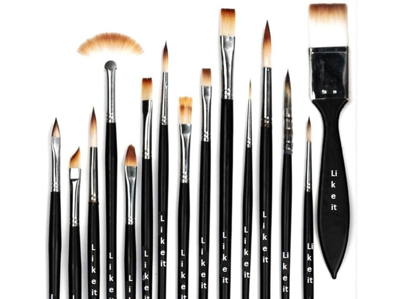 Like it Mix Professional Artist Painting Brush Set for Acrylic, Watercolor, & Gouache Painting Synthetic Bristle 16 Brushes